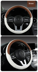 Perforated Nappa Leather Car Steering Wheel Cover Warm in Winter and Cool in Summer, Universal 15 Inch,  Anti-Slip, Odorless