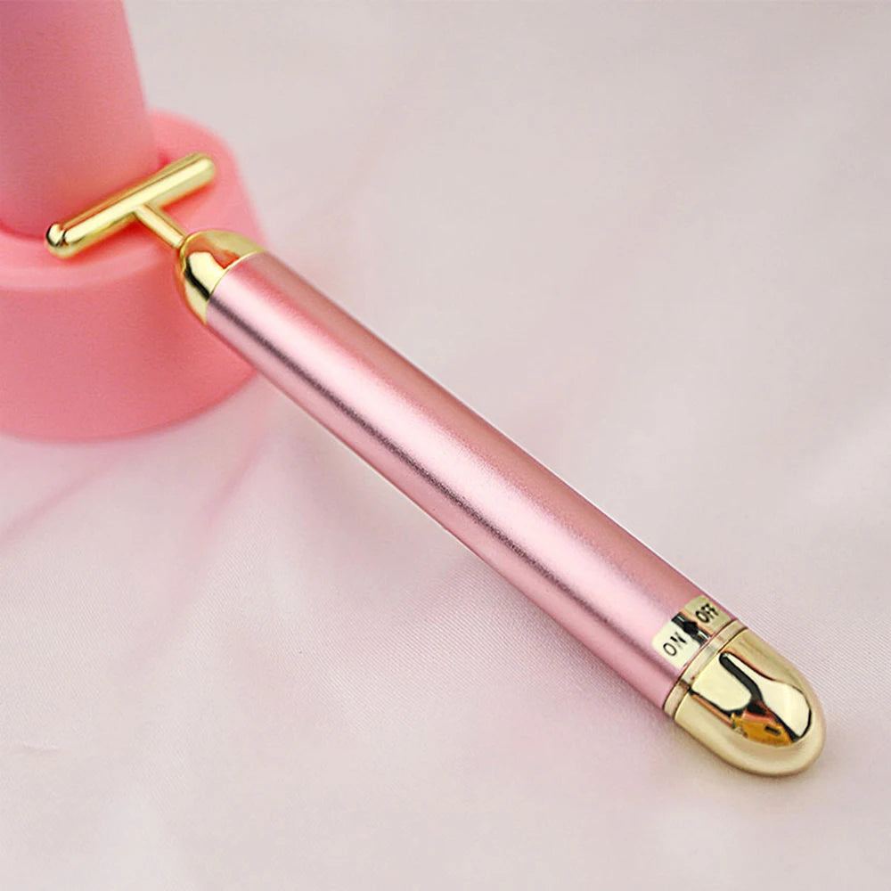 Barra de belleza facial adelgazante de oro de 24 quilates, masajeador facial reafirmante con pulso, herramienta vibratoria para reafirmar la piel y eliminar arrugas.