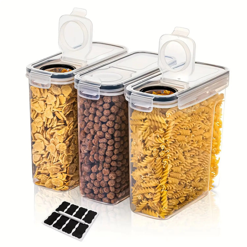 3pcs/set 2.5L/4L Grain Sealed Moisture-proof and Insect Proof Bucket Food Dispenser Kitchen Transparent Storage Box Label