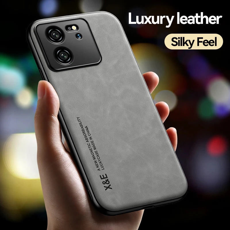 Luxury Leather Case For Xiaomi Mi 13T 12T 11T 10T Pro Cover With Metal Plate Support Car Hold