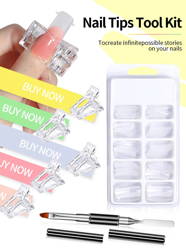 20/100Pcs False Clear Nails Full Cover Nail Tips DIY Manicure Tool For Acrylic UV Nail Gel Quick Extension Tool Kits