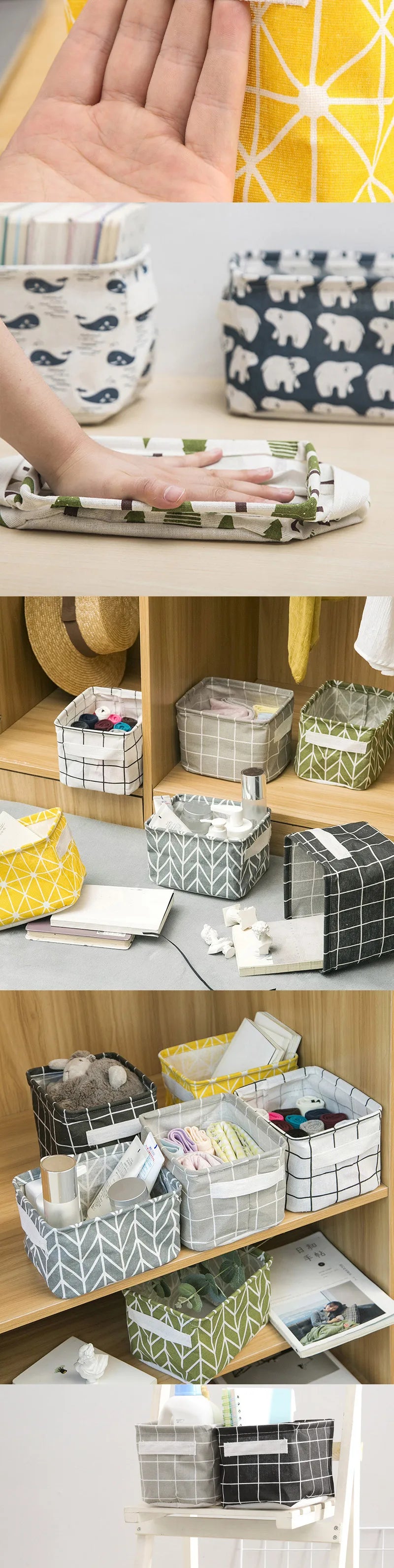 Small Foldable Canvas Storage Basket With Handle Cotton And Linen Desktop Storage Box Small Fresh Waterproof Storage Basket 1PC