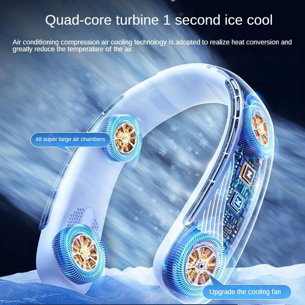 15000mah Portable Neck Fan Smart Digital Display USB Rechargeable Outdoors Bladeless Silent Cooling Neck Fan