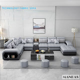 MINGDIBAO Fabric Sofa Set Furniture Living Room Sofa Set with USB and Stools / Big U Shape Cloth Couch Sofas for Home Furniture