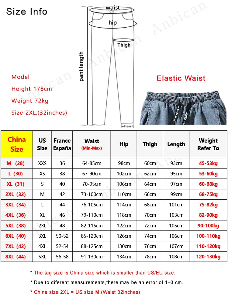 Pantalones vaqueros jogger para hombre, tallas grandes 6XL, 7XL y 8XL, estilo urbano, negros y azules, informales, de algodón elástico, holgados.
