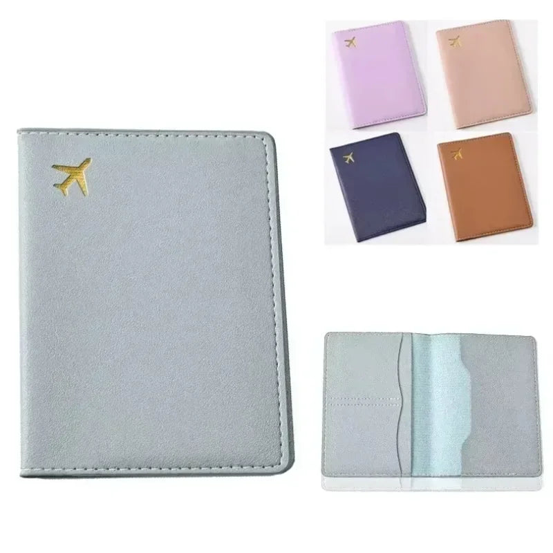 Women Men Card Passport Cover Case Flight Ticket Clip Passport Wallet PU Leather Solid Color Id Holder Passport Holder Purses