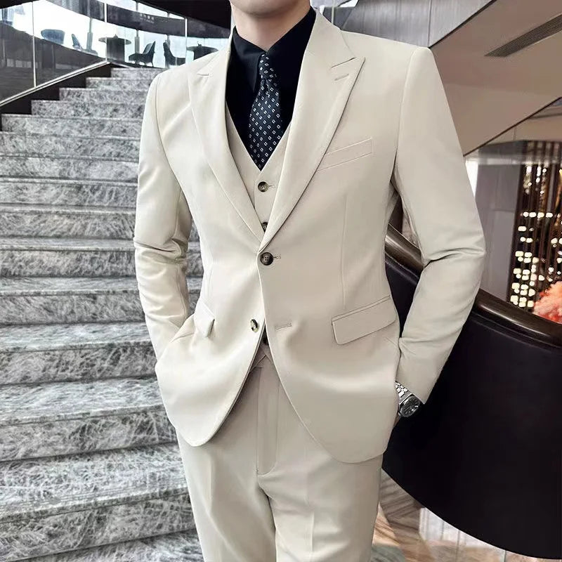 Traje de negocios y ocio para hombre, conjunto de tres piezas para novio y padrino de boda, chaqueta, chaleco y pantalones, para las cuatro estaciones, 2024