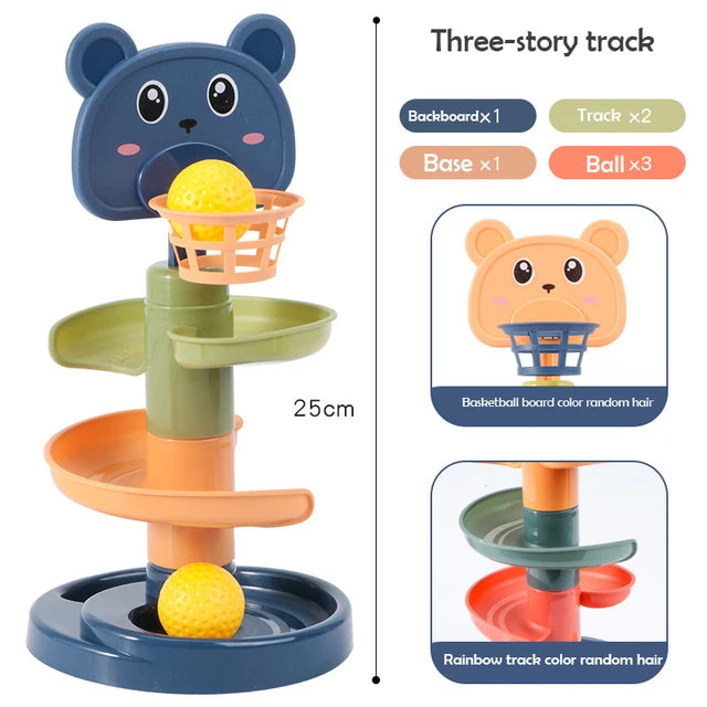 Track Rolling Ball Pile Tower for Babies, Early Educational Toy, Rotating Track, Stacking Toy for Kids, Gift, 2-7 Layers 