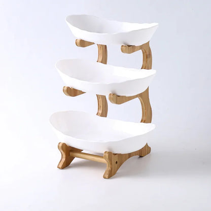 Three Layer Table Plates Dinnerware Wooden Kitchen Fruit Bowl with Floors Partitioned Dish Snack Candy Cake Stand Salad Bowl
