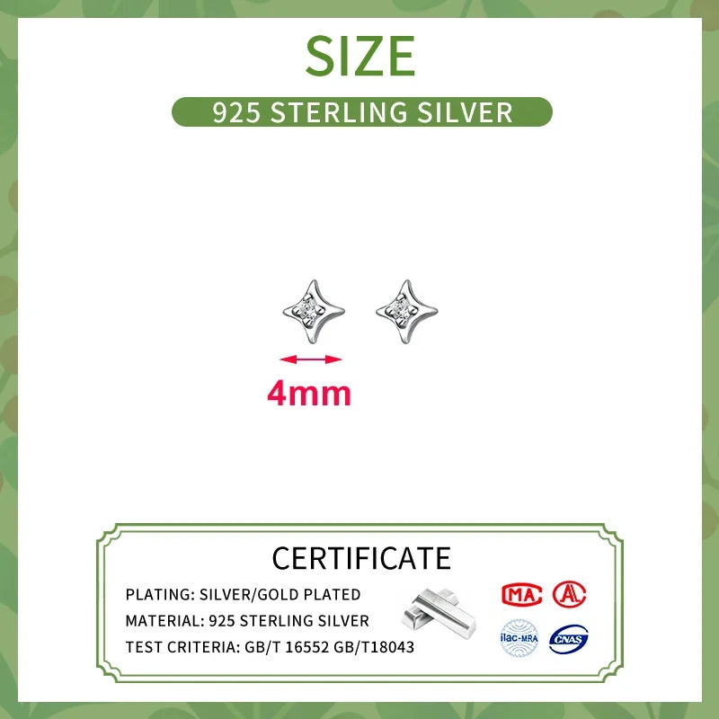 Softpig real 925 prata esterlina zircão 4mm estrela minúsculos brincos para mulheres jóias finas minimalista orelha buraco cuidados acessórios