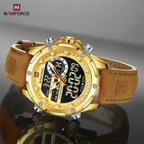 NAVIFORCE Luxury Original Watches For Men Casual Sport Chronograph Alarm Quartz WristWatch Leather Waterproof Digital Clock 9163