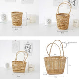 High Quality Handmade Straw Woven Basket with Handle Picnic Props Storage Basket Ornaments Tea Cup Cover