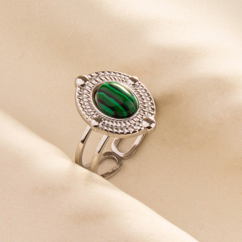 1pc Green Turquoise Ring Hippie Stainless Steel Silver Color Charm Opening Adjustable Ring Women Chunky Bohemian Party Jewelry