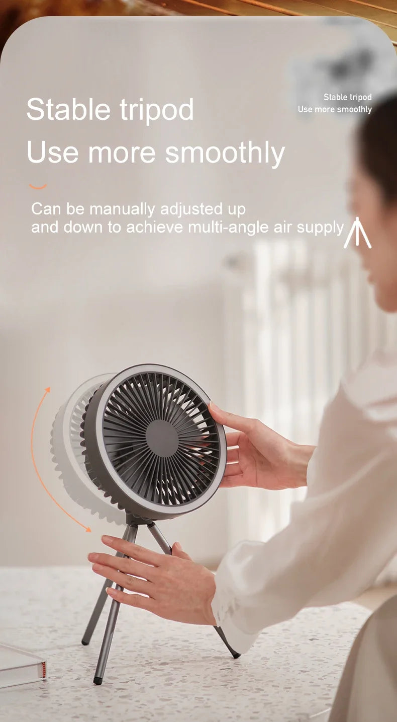 2024 New Portable Tripod Camping Fan 10000mAh USB Rechargeable Multifunctional Mini Outdoor Tent Wireless Ceiling Electric Fan