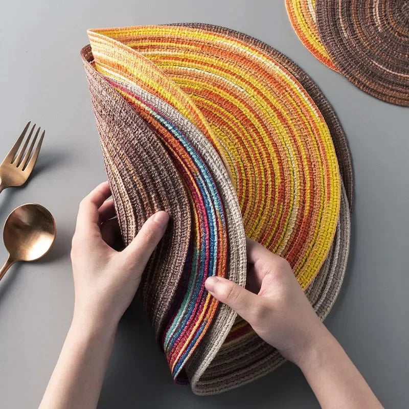Placemats for Dining Table 1PC Linen cotton woven non-slip ironing placemat teacup mat Round plate mat flower mat kitchenware