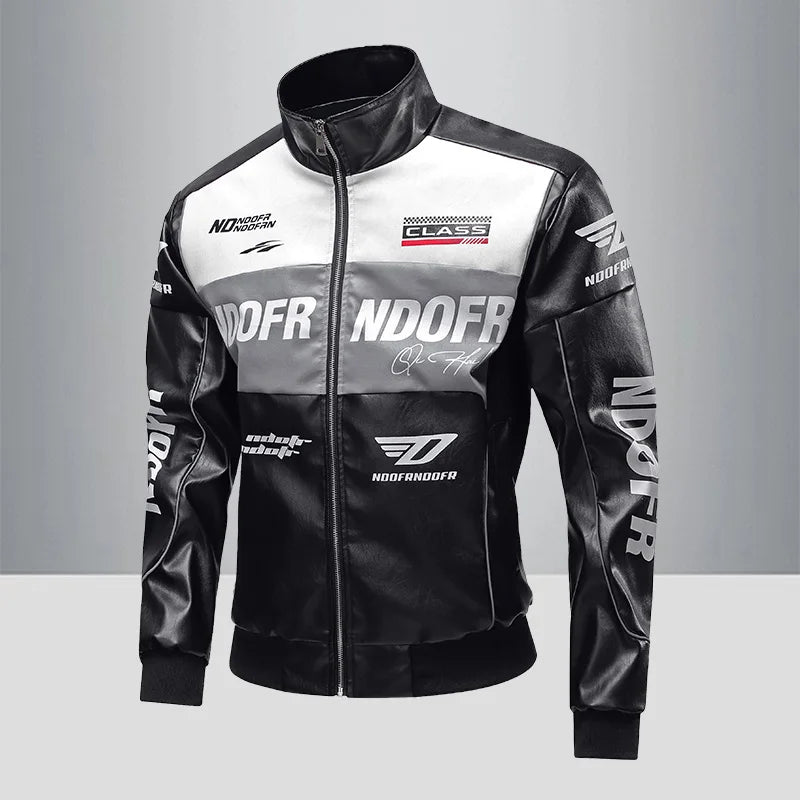 Motorcycle leather jacket, men's leather jacket, contrasting racing jacket, trendy brand seasonal couple style, loose fit