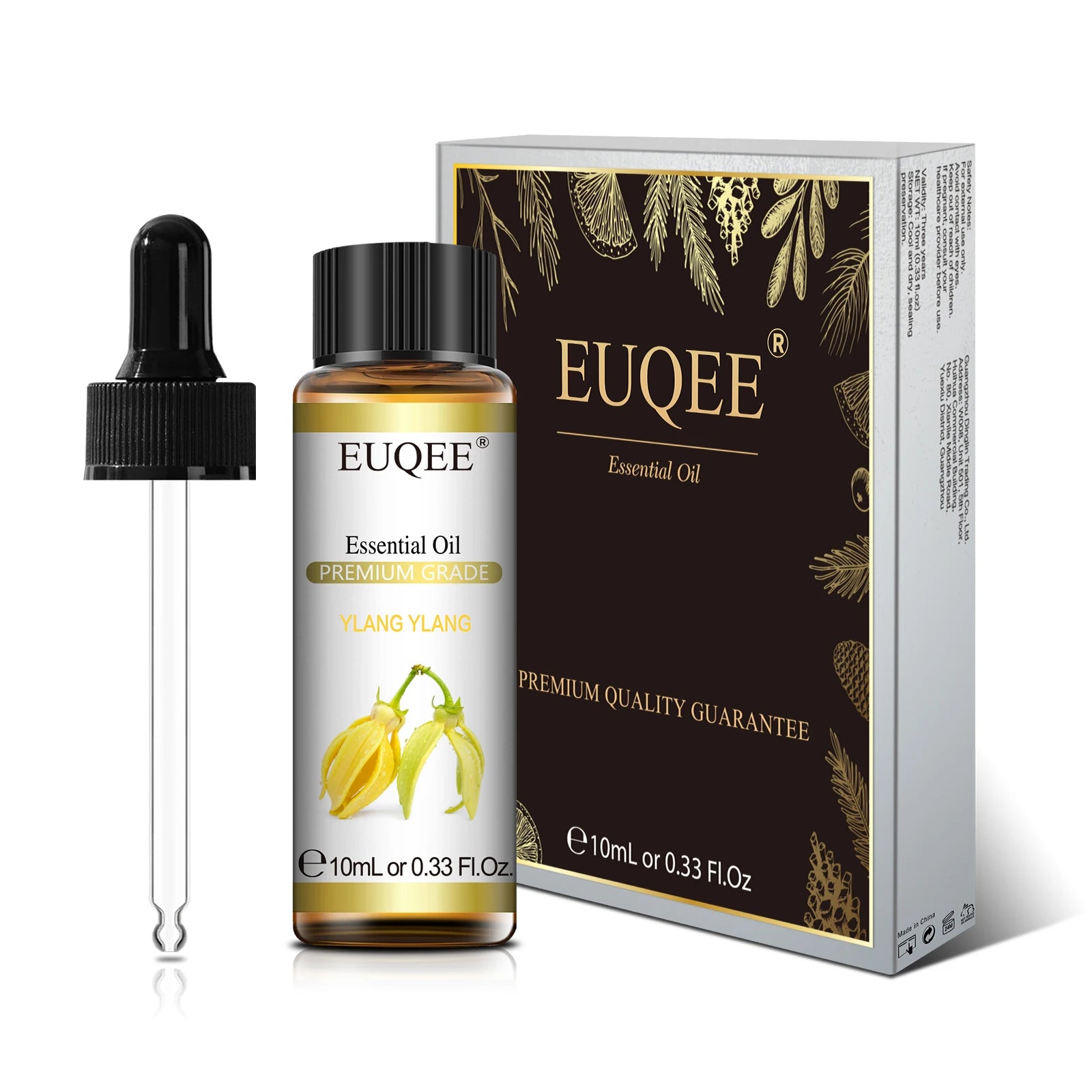 Óleo Essencial Natural de Plantas EUQEE 10ml com Conta-gotas para Difusor e Umidificador – Lavanda, Jasmim, Eucalipto e Baunilha