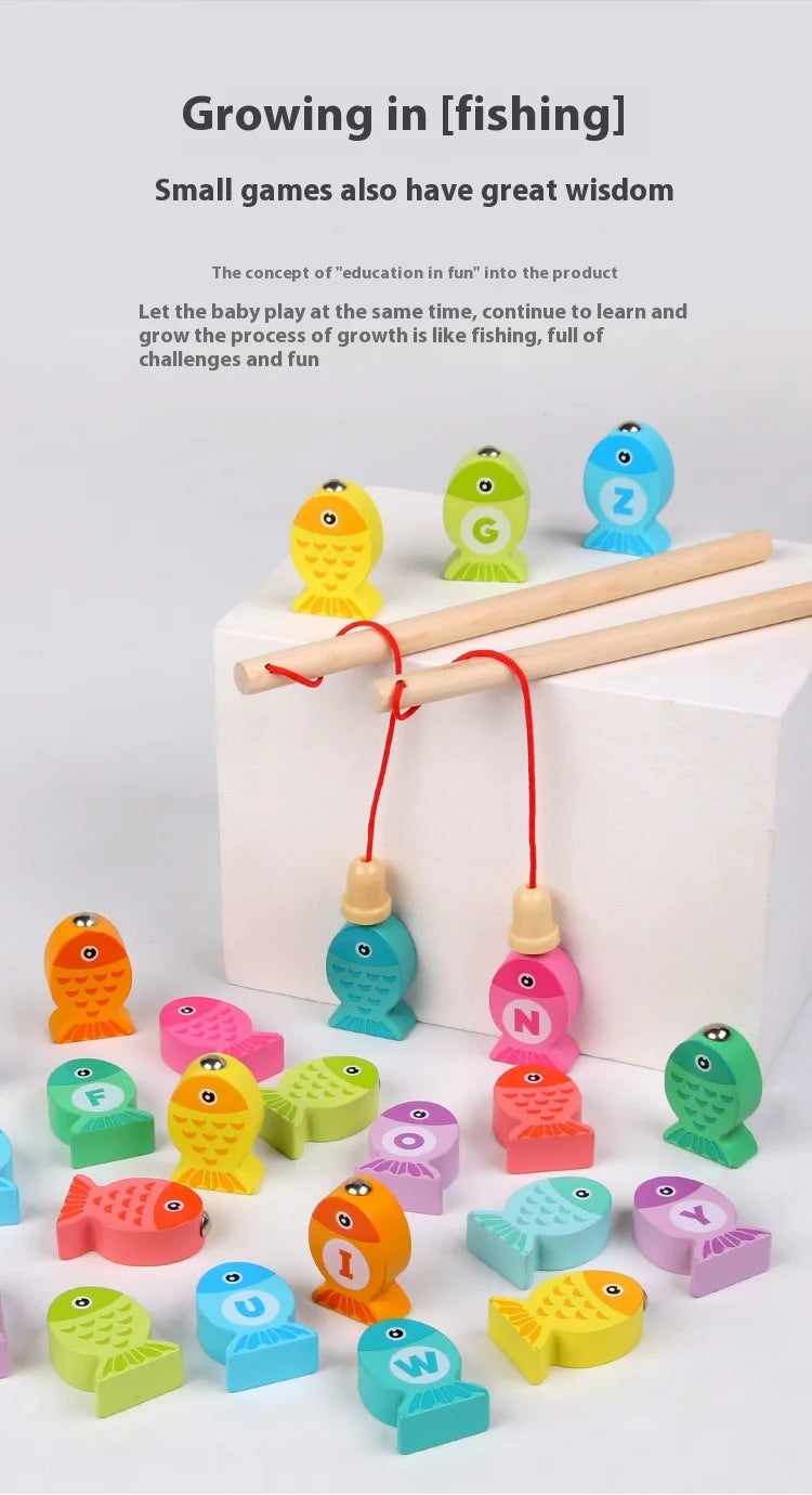 Wooden Children Fishing Toys Baby Early Education Toys Kids Ability Training Toy Montessori Education Fun Game Alphabet Learning