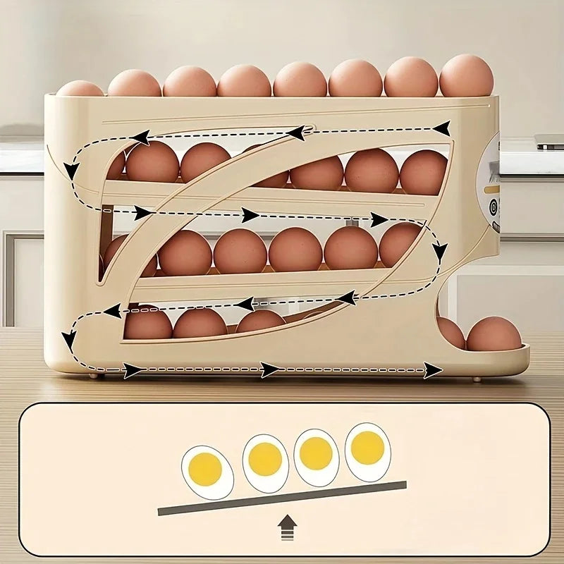 Automatic Scrolling Egg Rack Kitchen Egg Holder Storage Box Egg Basket Container Organizer Rolldown Refrigerator Egg Dispenser