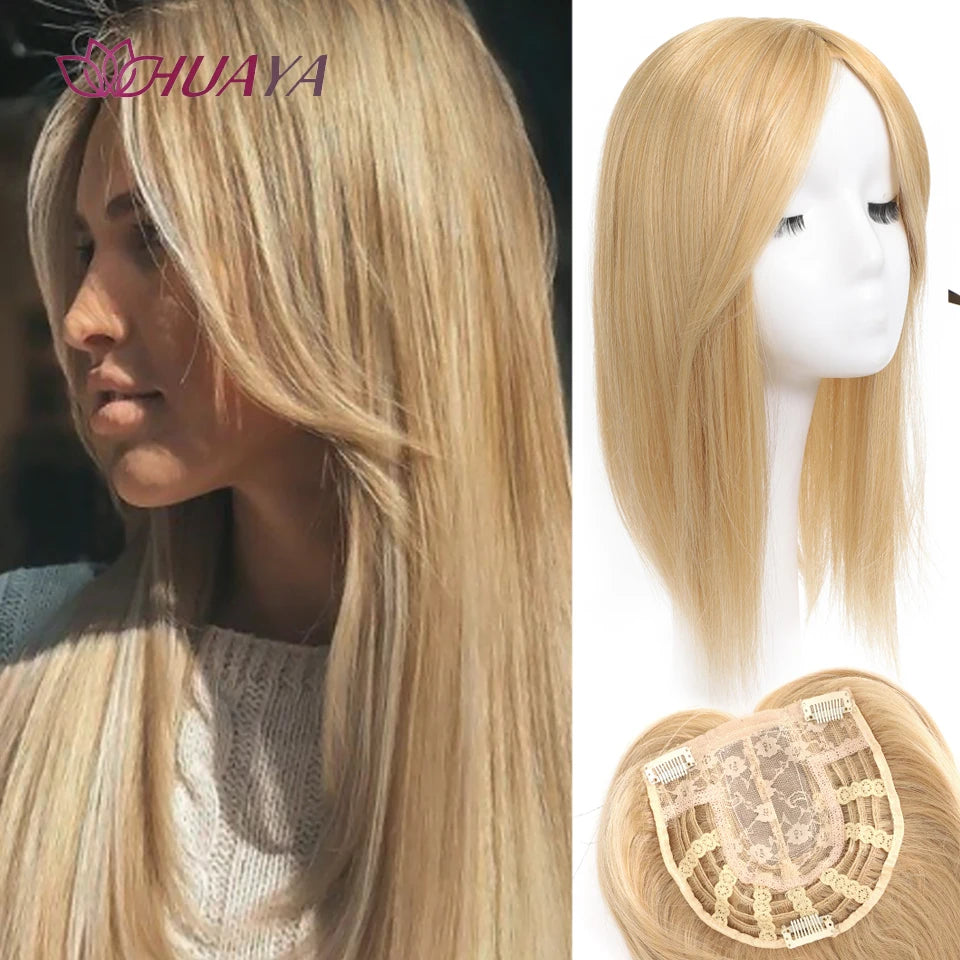 Aplique de cabelo Topper HUAYA volume e franja natural com 3 clipes cabelo liso sintético