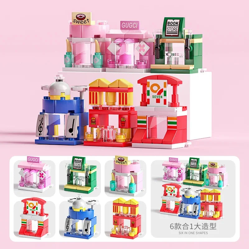 6IN1 Building Blocks City Fire Car Police Truck Engineering Crane Tank Helicopter Bricks Set Toys for Children Kids