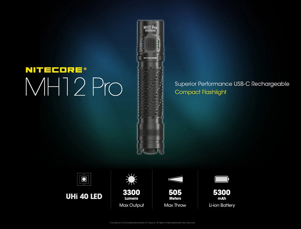 NITECORE MH12 Pro USB-C Rechargeable Compact UHi 40 LED Flashlight 3300 Lumens Lantern Emergency Tactical Torch with NL2153HP