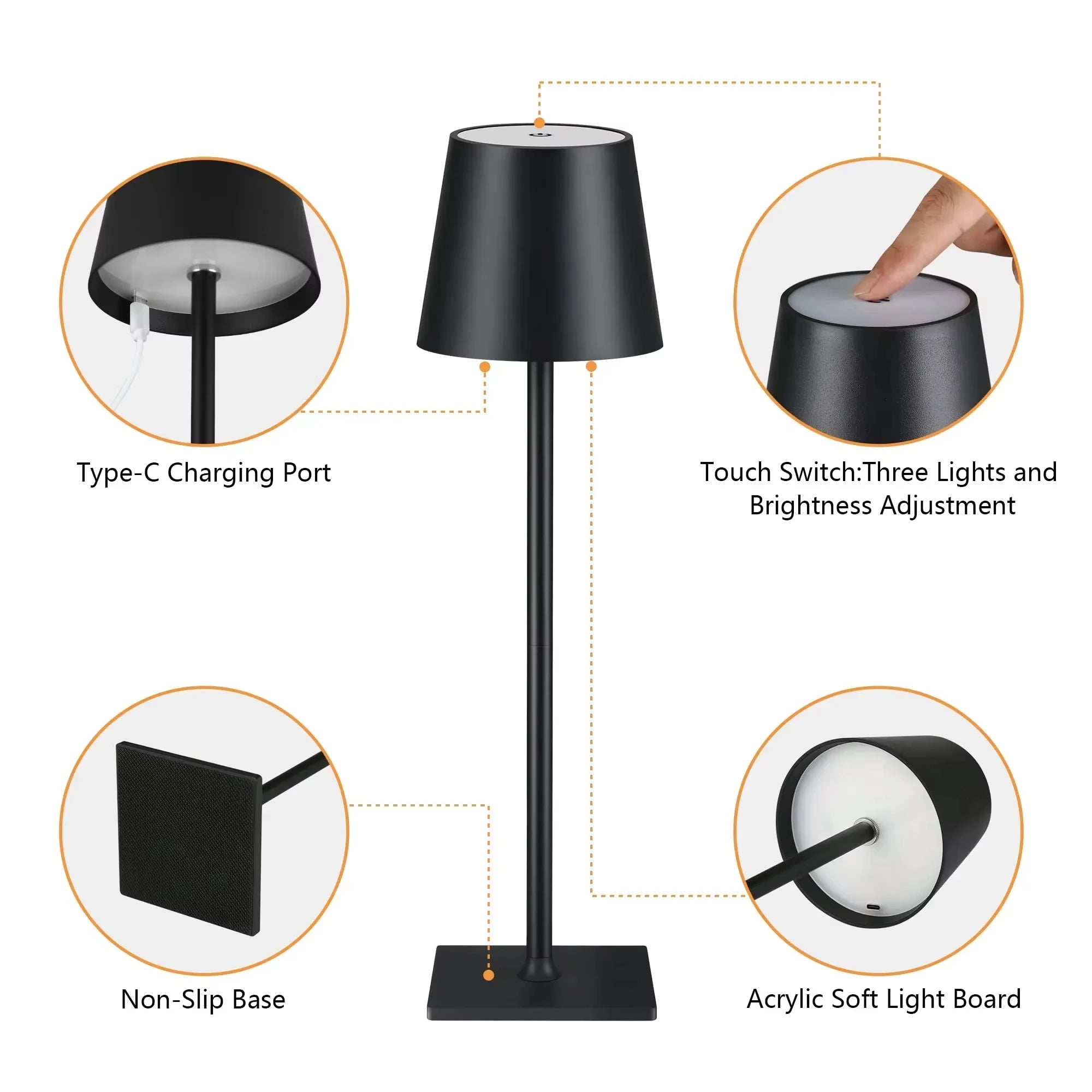 LED Table Lamps 3-Level Dimmable Wireless LED Desk Lamp Touch Bedside Creative Ambient Light USB Rechargeable Bar Outdoor Decor