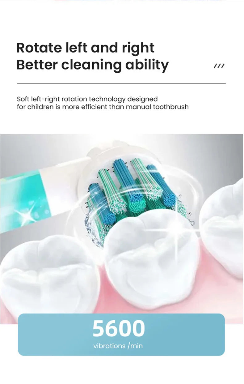Oral B Electric Toothbrush Children Rotary Clean Soft Bristle 2 Min Timer Waterproof Teeth Brush with Replacement Brush Refill