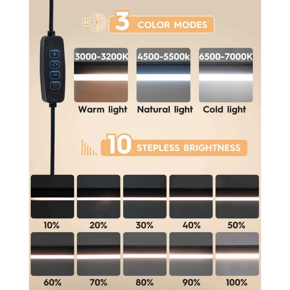 LED Desk Lamp with Clamp 10W Swing Arm Desk Lamp Eye-Caring Dimmable Desk Light with 10 Brightness Level, 3 Lighting Modes