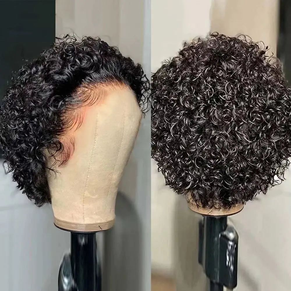 Pixie Cut Wig Short Curly Human Hair Wigs Brazilian Wig Cheap Remy Hair 13X1 Transparent Lace Wigs For Women Sale