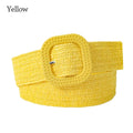 Bohemian Braided Belts for Women Summer Patchwork Straw Woven Belt Wide Waistband Fashion Female Square Buckle Waist Belt