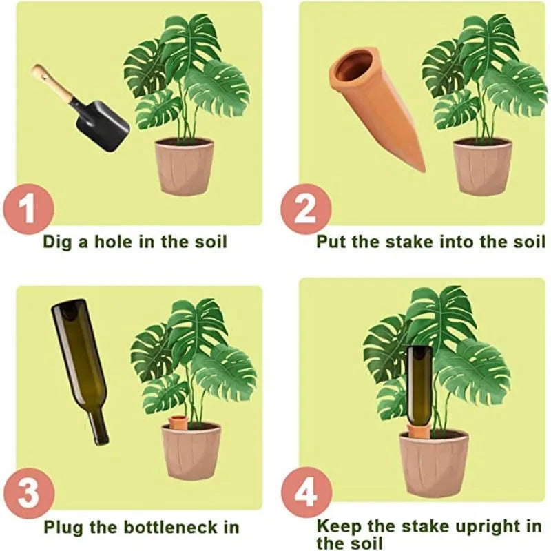 2 Packs, Plant Self-Watering Stakes, Terracotta Automatic Plant Waterer Devices Auto-Water Irrigation System For Indoor/Outdoor