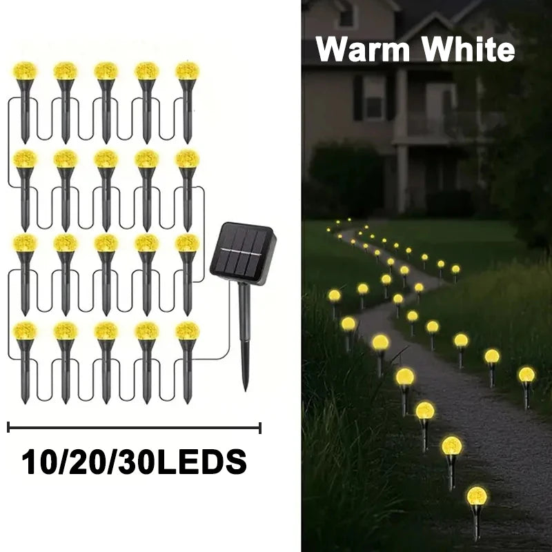 30 LED Solar Bubble Ball Lawn Lights Waterproof Solar Pathway String Light for Outdoor Garden Patios Trail Lighting Decoration