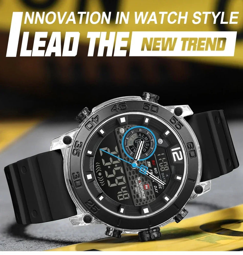 NAVIFORCE NF6104  Men's Lightweight Sports Wrist Watch Dual Display Time Night Light Watches Boy's Quartz  Stopwatch