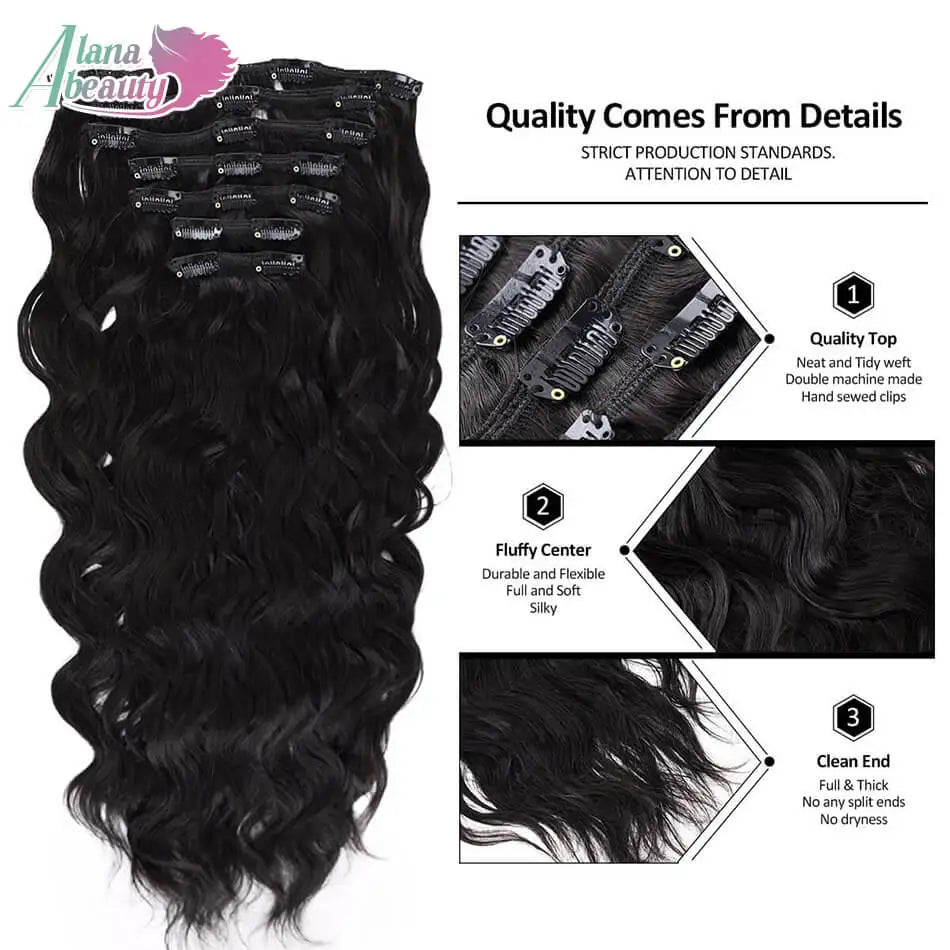 Extensões de cabelo ondulado com clipes conjunto de 6 peças - 55cm com presilhas