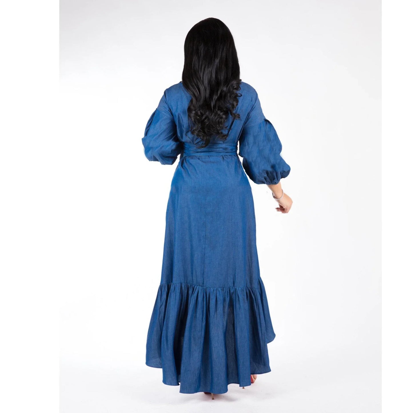 Popular Women's Casual Women's Ruffled Lantern Sleeves V-Neck Elegant Denim Dress Sexy Dress Dresses for Women Party