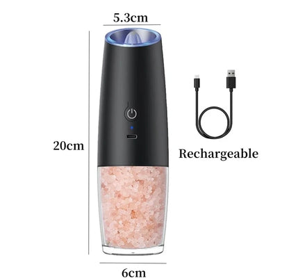 Molinillo de pimienta eléctrico, molinillo de sal y pimienta, recargable por USB, molino de especias de aspereza ajustable con luz LED, herramienta de cocina, 2 unidades