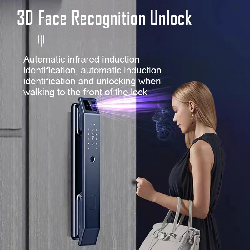 3D Face Recognition Unlock Digital Door Lock With Camera FINgerprint Password Unlock Keyless Electronic Door Lock