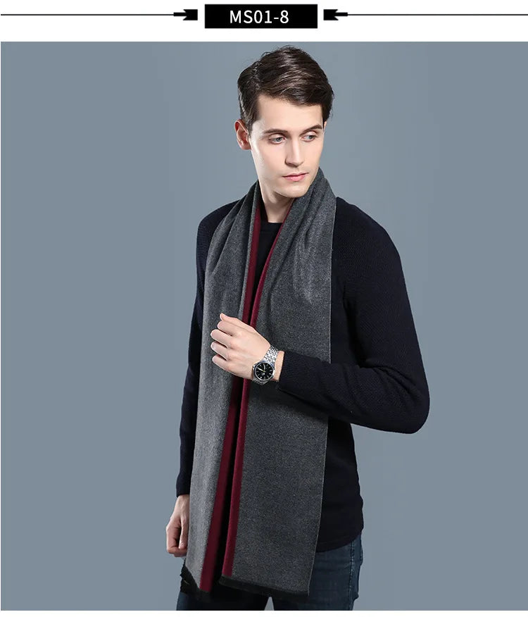 Designer Brand Plaid Men's Cashmere Scarf Winter Warm Scarves Shawls Casual Business Long Wraps Pashmina Christmas Gift for Man