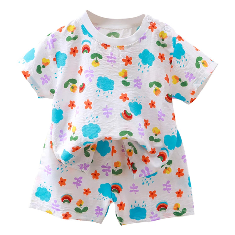 1-10 Years Soft Kids 2-Piece Set Breathable Short Sleeve Shorts for Playtime Toddler Outfit Clothes for Playground and School