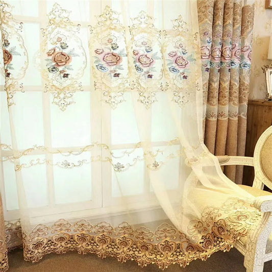 Cortinas lujosas con bordado de peonías beige para sala de estar, semiopacas, para dormitorio, villa, hotel, decoración M258#40