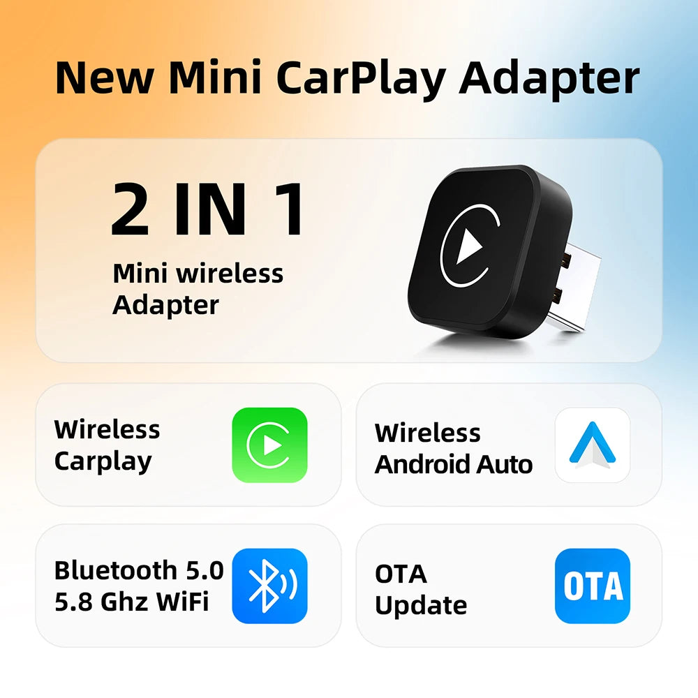2025 New Adapter 2in1 Mini CarPlay Box Wired To Wireless CarPlay Android Auto Smart Box Bluetooth Connect Plug&Play For 98% Cars