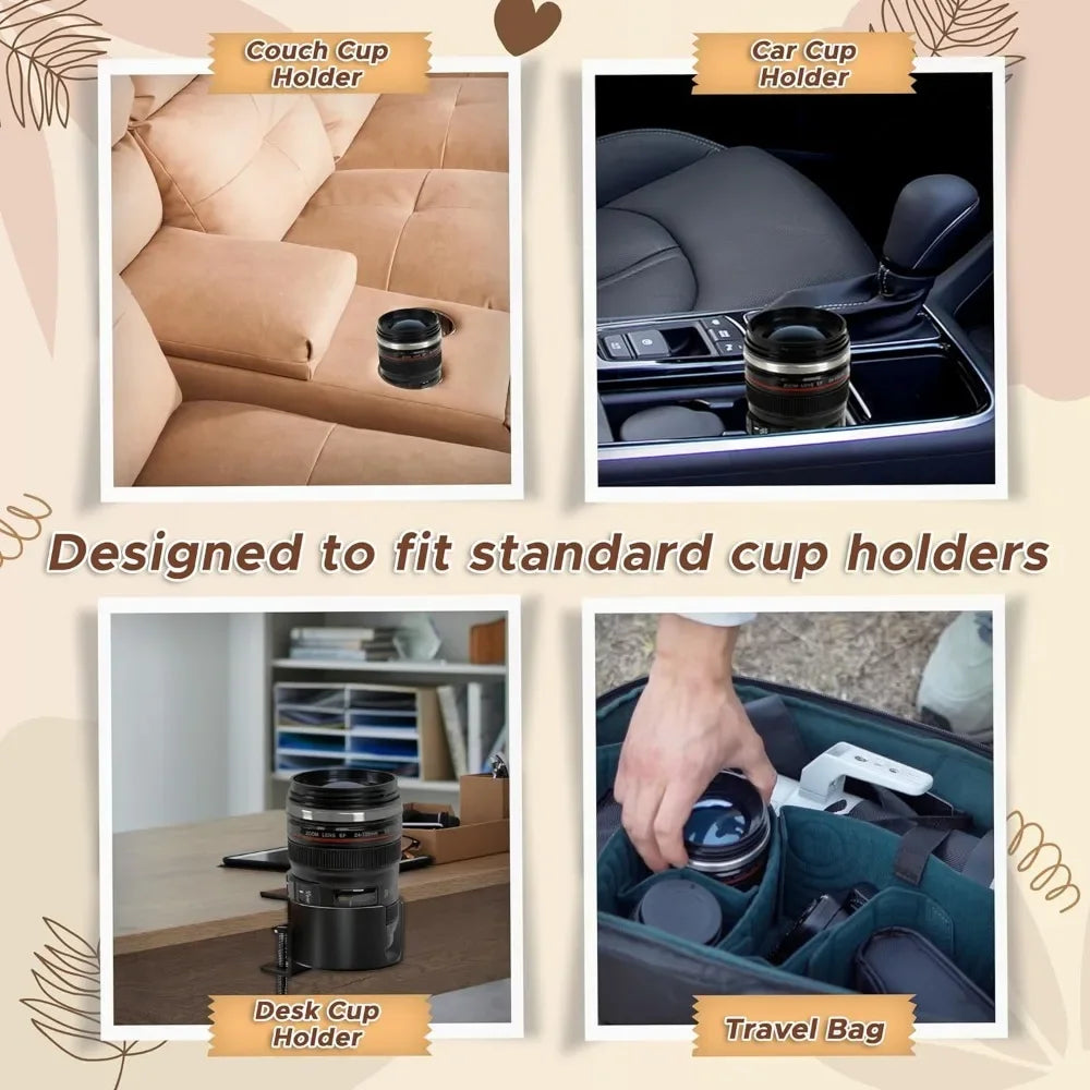1pc SLR Camera Lens Cup Camera Lens Model Stainless Steel Casual Cup with Lid Coffee Mug White Black Coffee Mugs Creative Gift