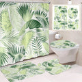 VIKAMA Tropical Plant Leaves Shower Curtain Set  Monstera Print Pattern Green Palm Leaf  Home Decor Bath Mat Toilet Lid Cover
