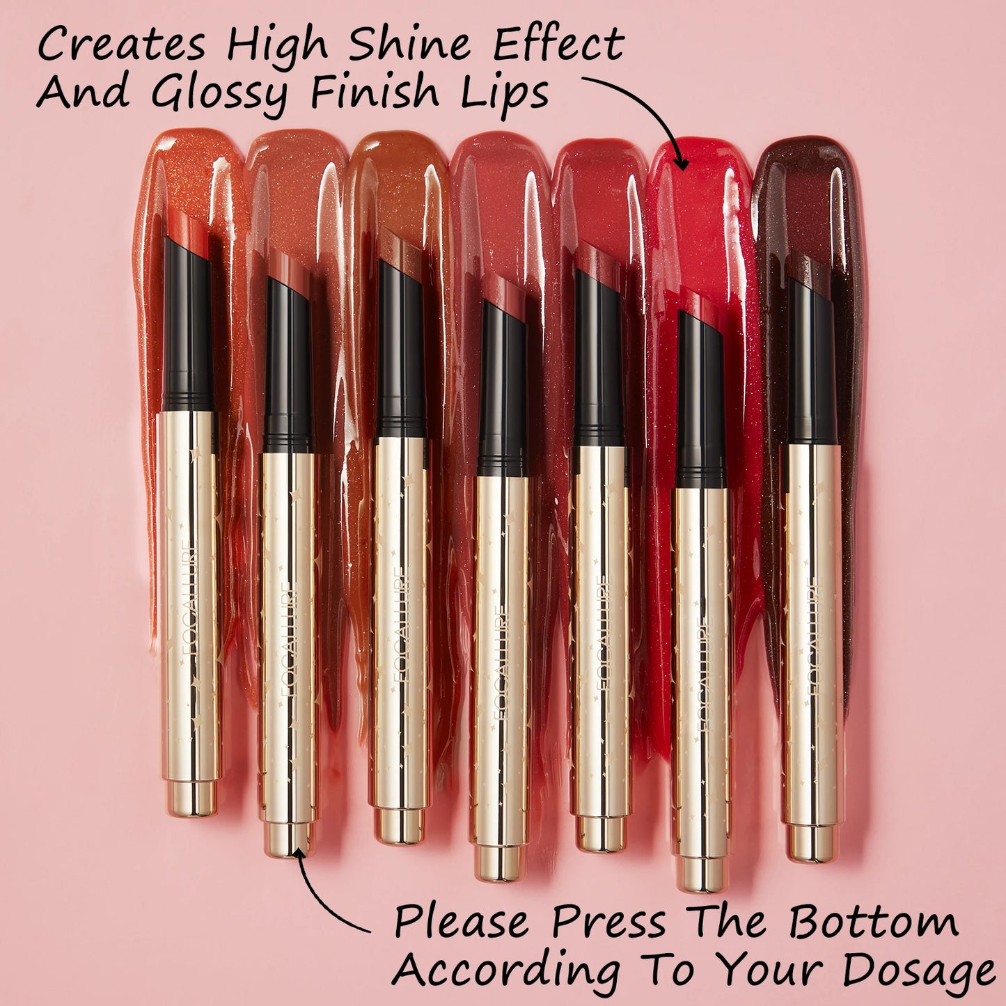 FOCALLURE Brillo labial perlado en barra, hidratante, de larga duración, sexy, brillante, lápiz labial, maquillaje, cosméticos
