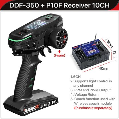 Control remoto digital DUMBORC 2.4G 10CH DDF-350, transmisor con receptor para coche, barco, tanque, sistema LCD FHSS
