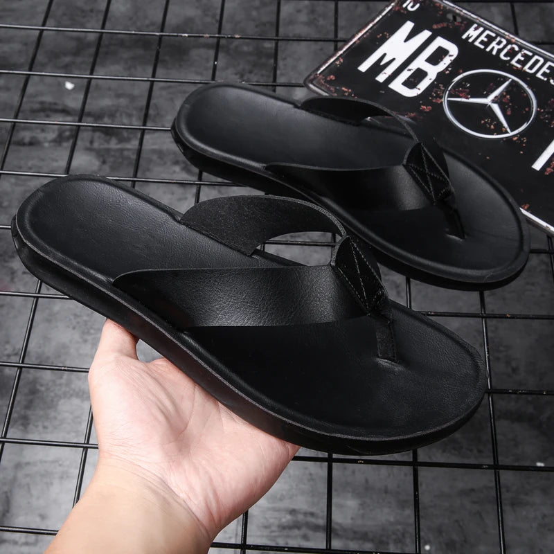 Size 38-47 New Italian Leather Flip-flops For Men Casual Cool Beach Summer Shoes Hotel Slippers Man Light Flats Luxe Men's Shoes