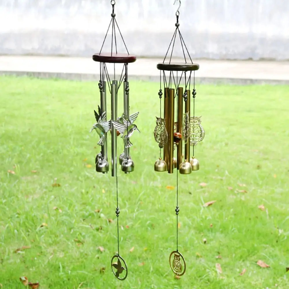 DIY Wind Chimes Outdoor Owl Hummingbird Hanging Ornament Home Copper Bells Garden Yard Decoration