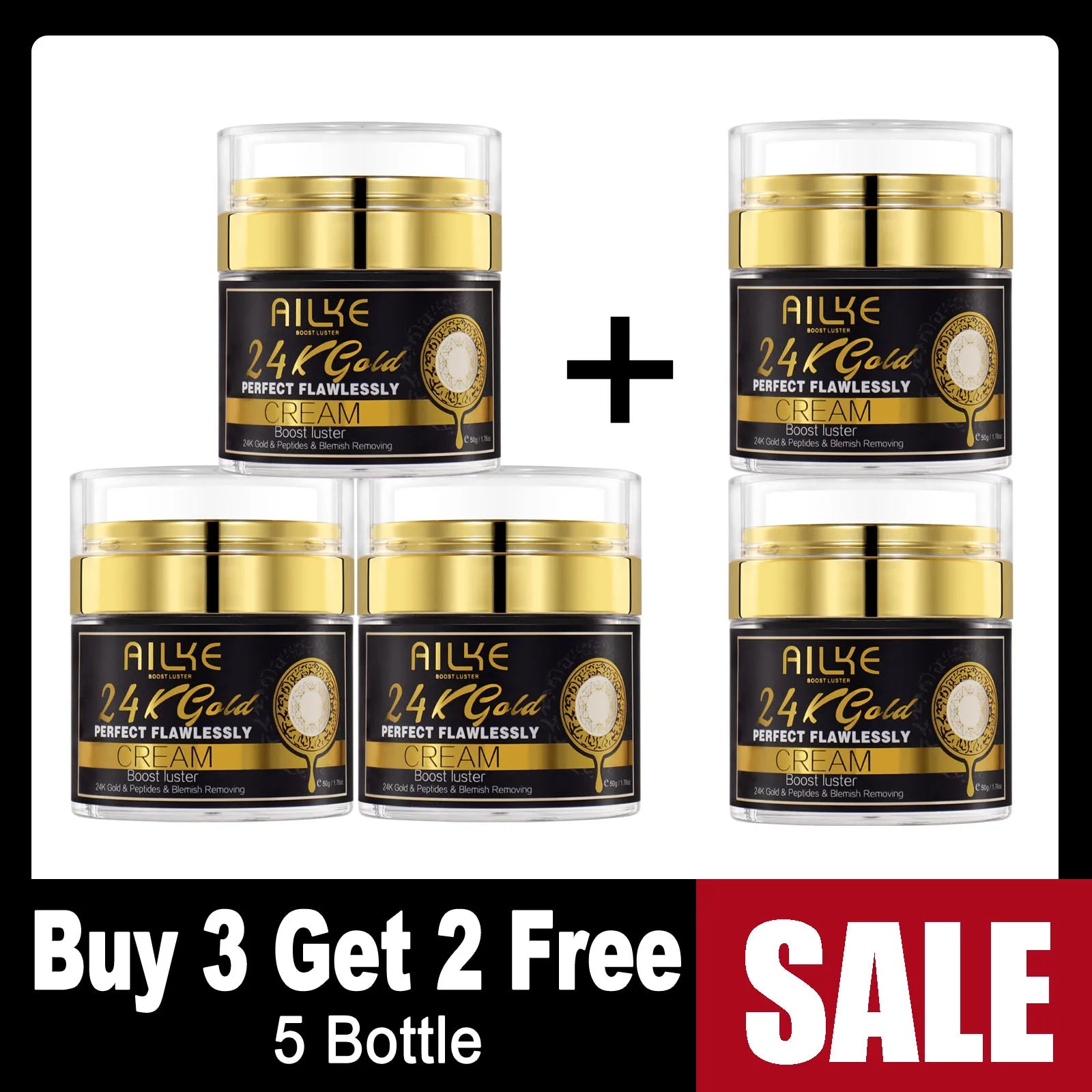 AILKE 24K Gold Flawlessly Skin Care Set, Whitening, Reduces Dark Spots, Pigmentation, Wrinkles, Moisturizes, For All Skin Types