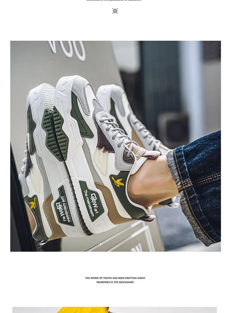 2024 Autumn New Casual Sports Shoes Men's Leather Low-Top Fashion Trend Easy-Match Running Shoes Men's Skateboard Shoes Suitable for Outdoor Sports